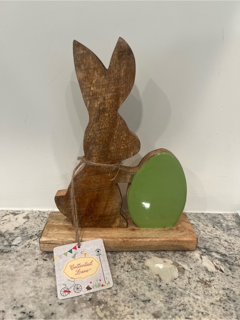 Acacia Wooden Bunny Decor with Green Egg Easter spring